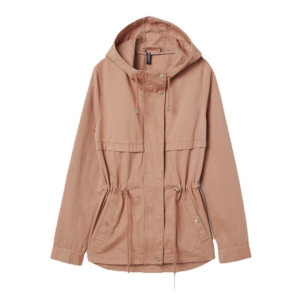 H&M Tan Utility Anorak Jacket Drawstring Waist Hooded Lightweight‎ Size US 4